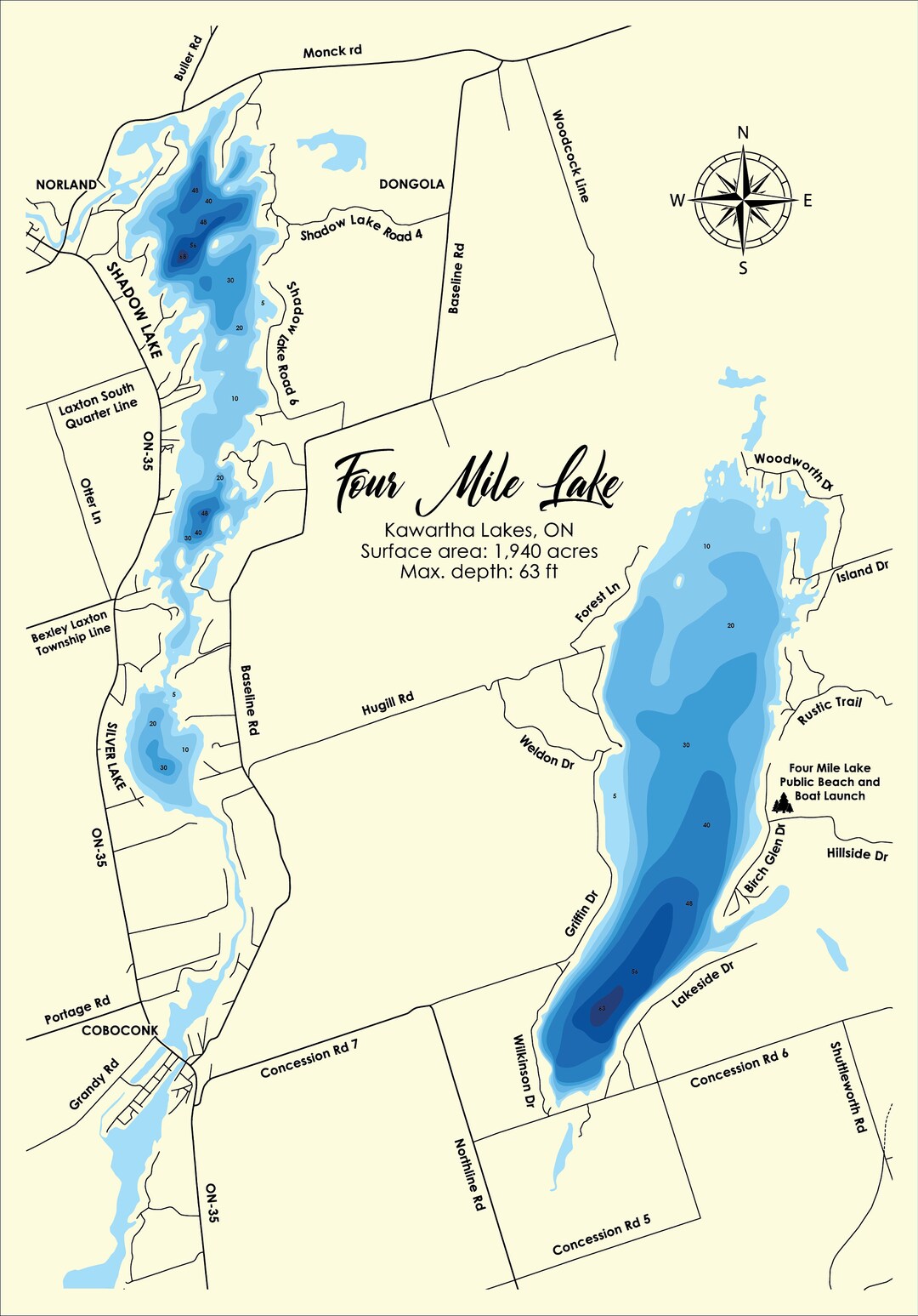 Digital File PDF SVG Four Mile Lake Ontario Map Etsy