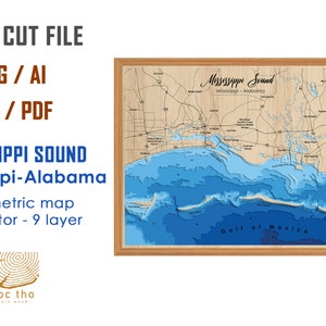 Digitale Datei PDF, SVG - Mississippi Sound Bathymetrische Tiefe Schichten SVG-Datei, Schicht Vektor, Laser geschnitten Datei, Hochzeitsgeschenk,