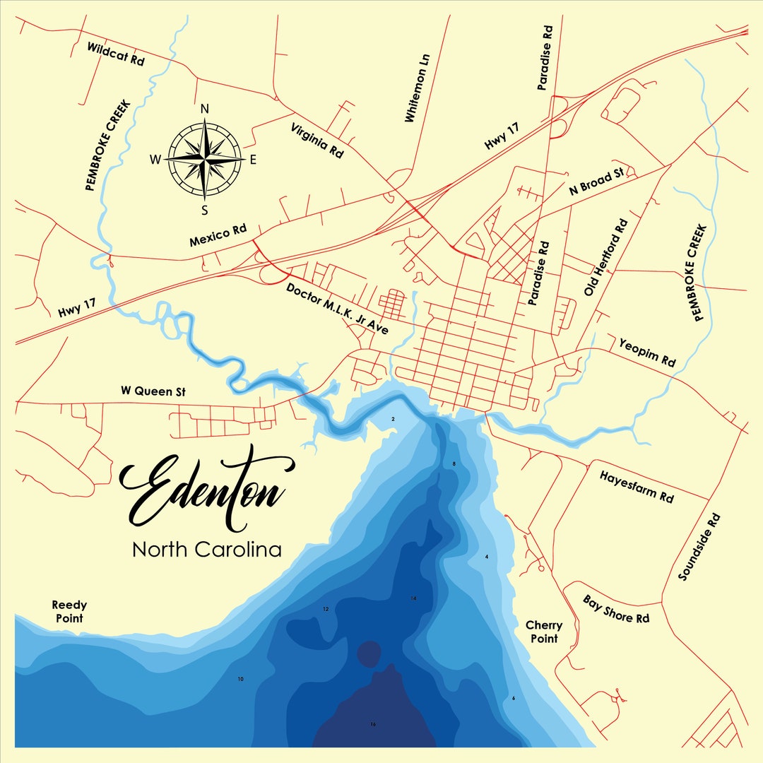 Digital File PDF, SVG Edenton North Carolina Bathymetric Depth Layers