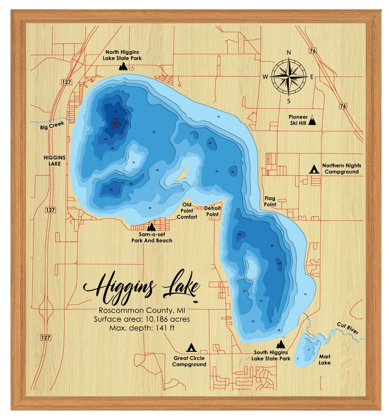 Digital File PDF SVG Higgins Lake Michigan Bathymetric Depth Layers digital-file-pdf-svg-higgins-lake-michigan-bathymetric-depth-layers