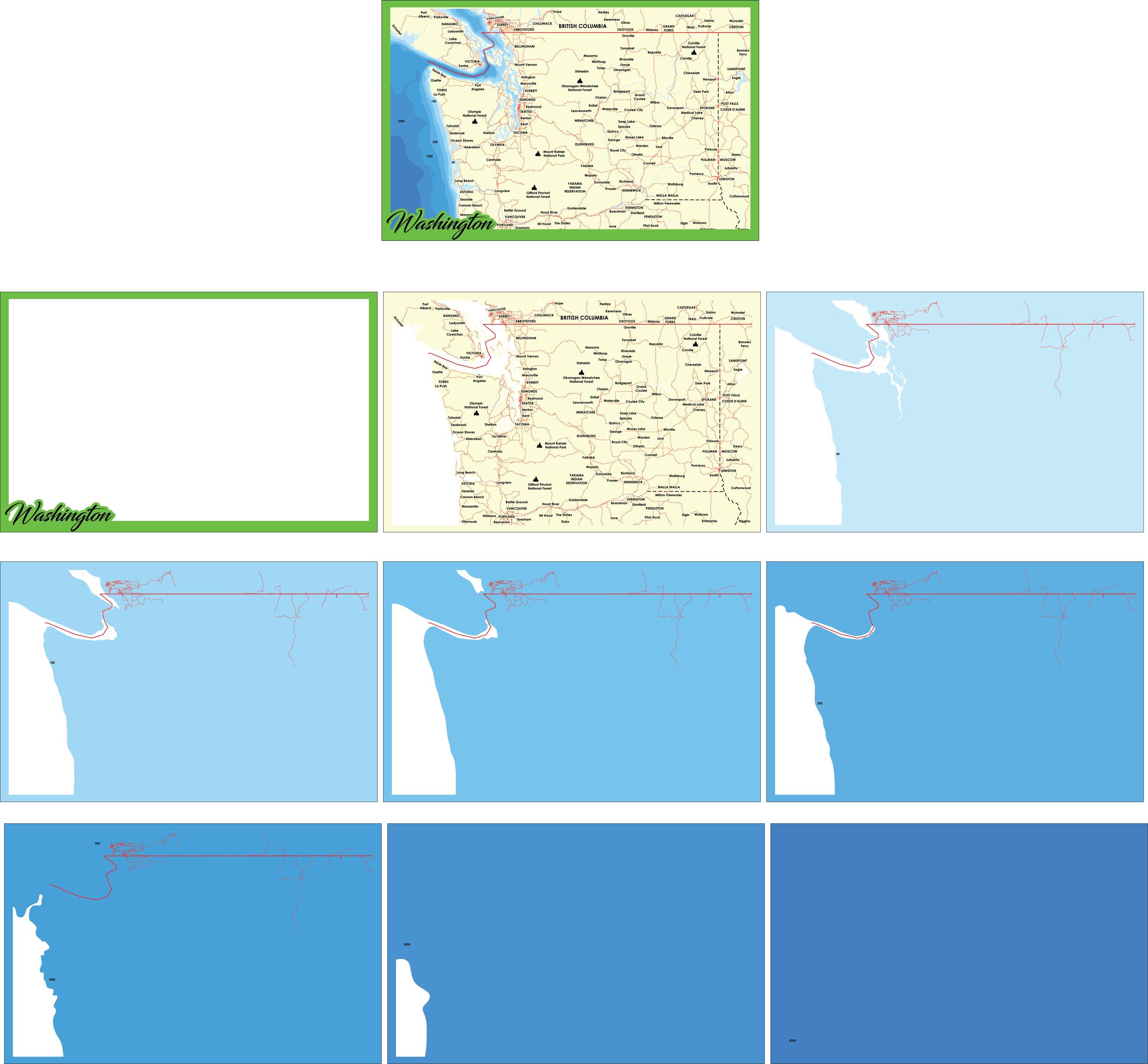Washington State Matloc Map.pdf Digital File PDF, SVG - Washington State Bathymetric Map Depth Layers ...
