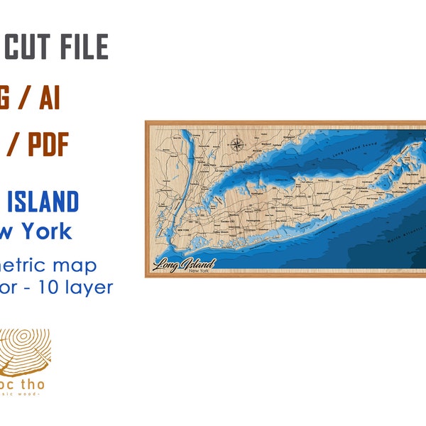 Digital File PDF, SVG - Long Island New York Bathymetric Depth Layers SVG File, Layered Vector, Laser Cut File, wedding gift,