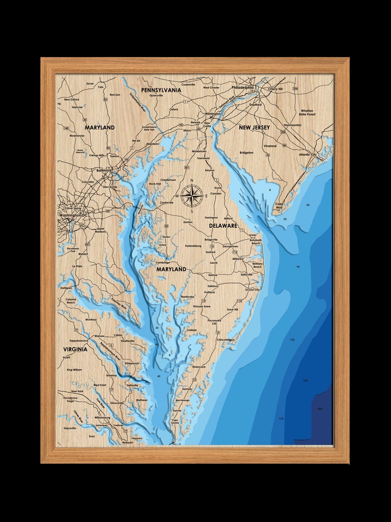 Digital File PDF SVG Delmarva Peninsula Map Bathymetric Etsy