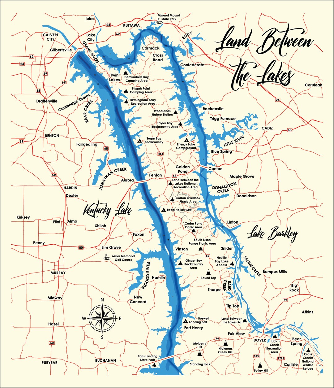 Digital File PDF, SVG Lake Barkley Kentucky, Bathymetric Depth Layers
