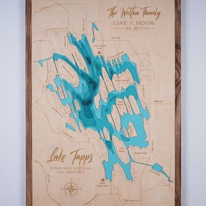 Lake Tapps Washington wood map 3D Custom Lake, Island, Coast map Bathymetric map, Cabin House Wall Art, Christmas gifts