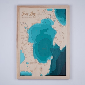 Jervis Bay Nsw, Australië houten kaart 3D Custom Lake, Island, Coast kaart Bathymetrische kaart, Cabin House Wall Art, kerstcadeaus