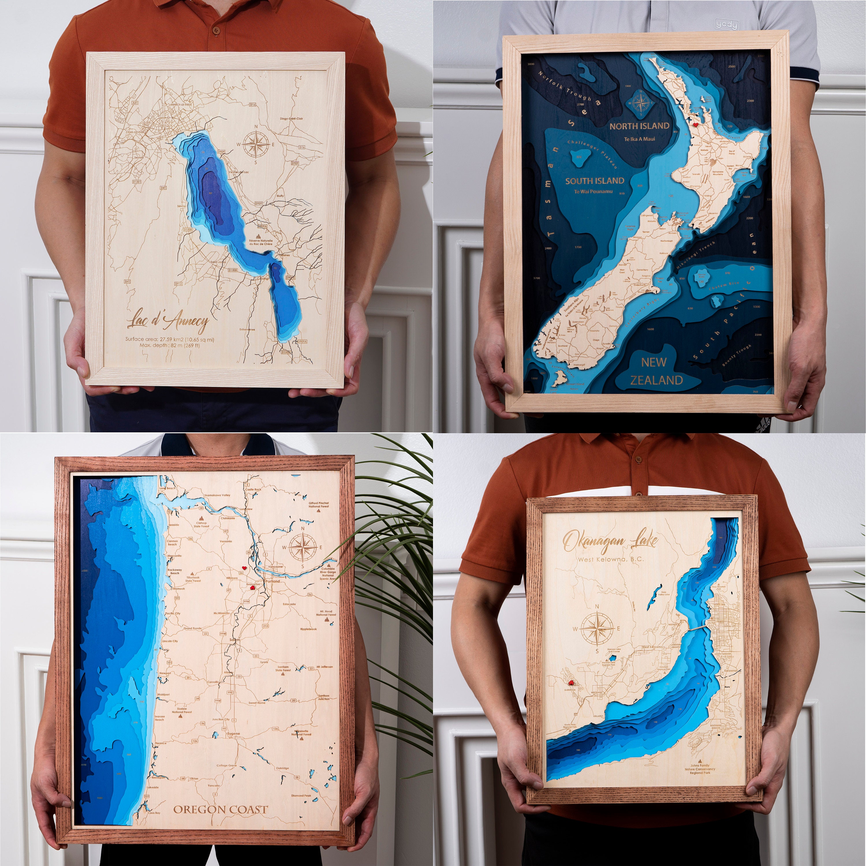 The Great Barrier Reef, Australia Wood Map 3D Custom Lake, Island