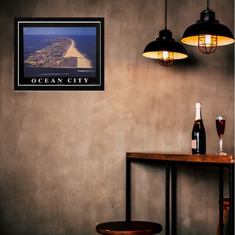 Ocean City Maryland Aerial View Wood Framed Textured Collectible Art Picture Print