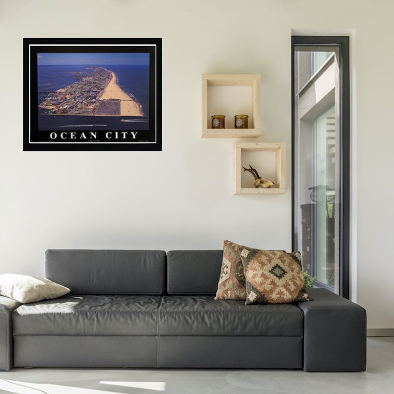 Ocean City Maryland Aerial View Wood Framed Textured Collectible Art Picture Print