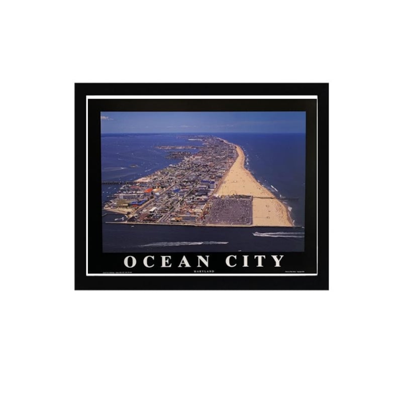 Ocean City Maryland Aerial View Wood Framed Textured Collectible Art Picture Print