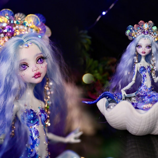 MERMAID MONSTER HIGH Doll - ooak doll - custom doll - Draculaura - siren doll - mermaid blue