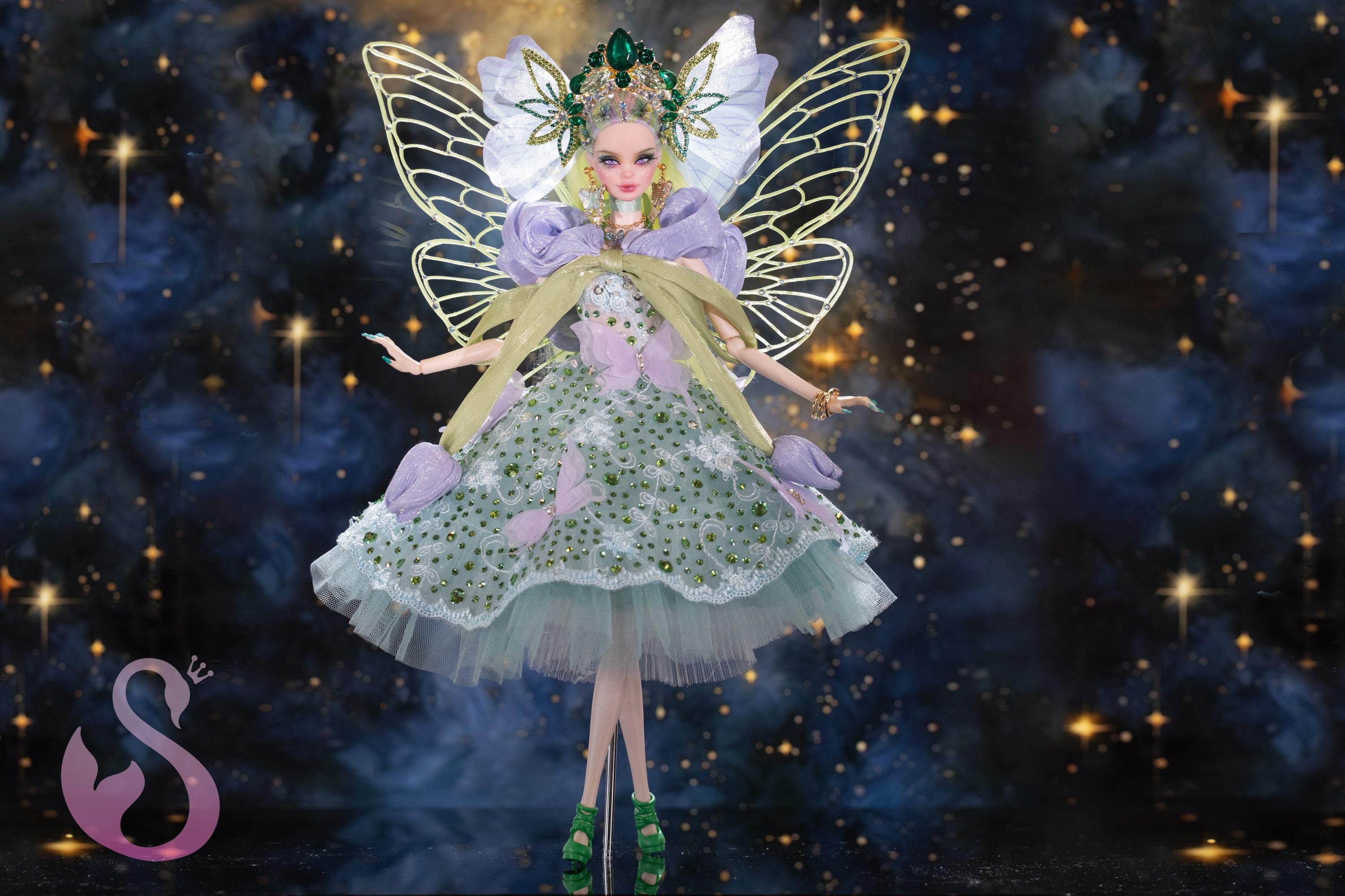 OOAK Fairy Art Doll | Collectible Handmade Doll with Jewelry, Crown and Stand | Fantasy Spring Spirit Doll