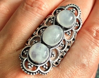 Moonstone Silver Ring / Bohemian Crystal Ring / Beautiful Moonstone Ring / Gemstone Silver Ring US 8