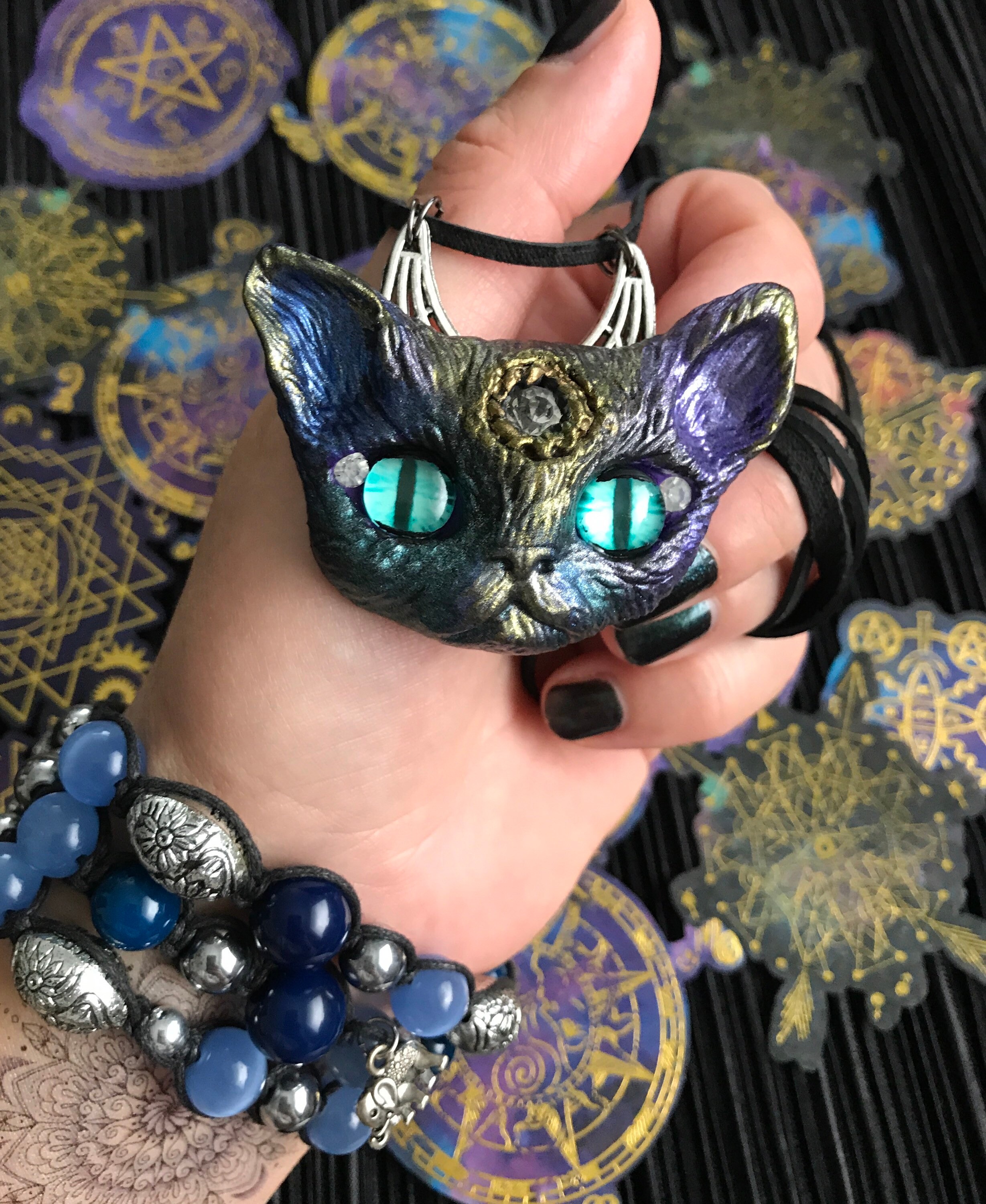 Lunar Cat Pendant / Moon Cat Necklace / Magic Moon Cat / Moon Etsy
