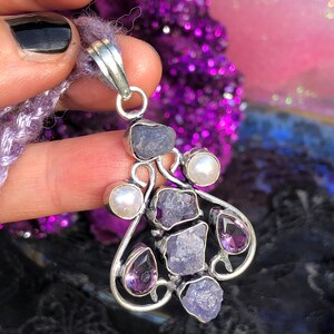 Amethyst Apatite Gemstone Necklace, Silver Angel Aura Pendant