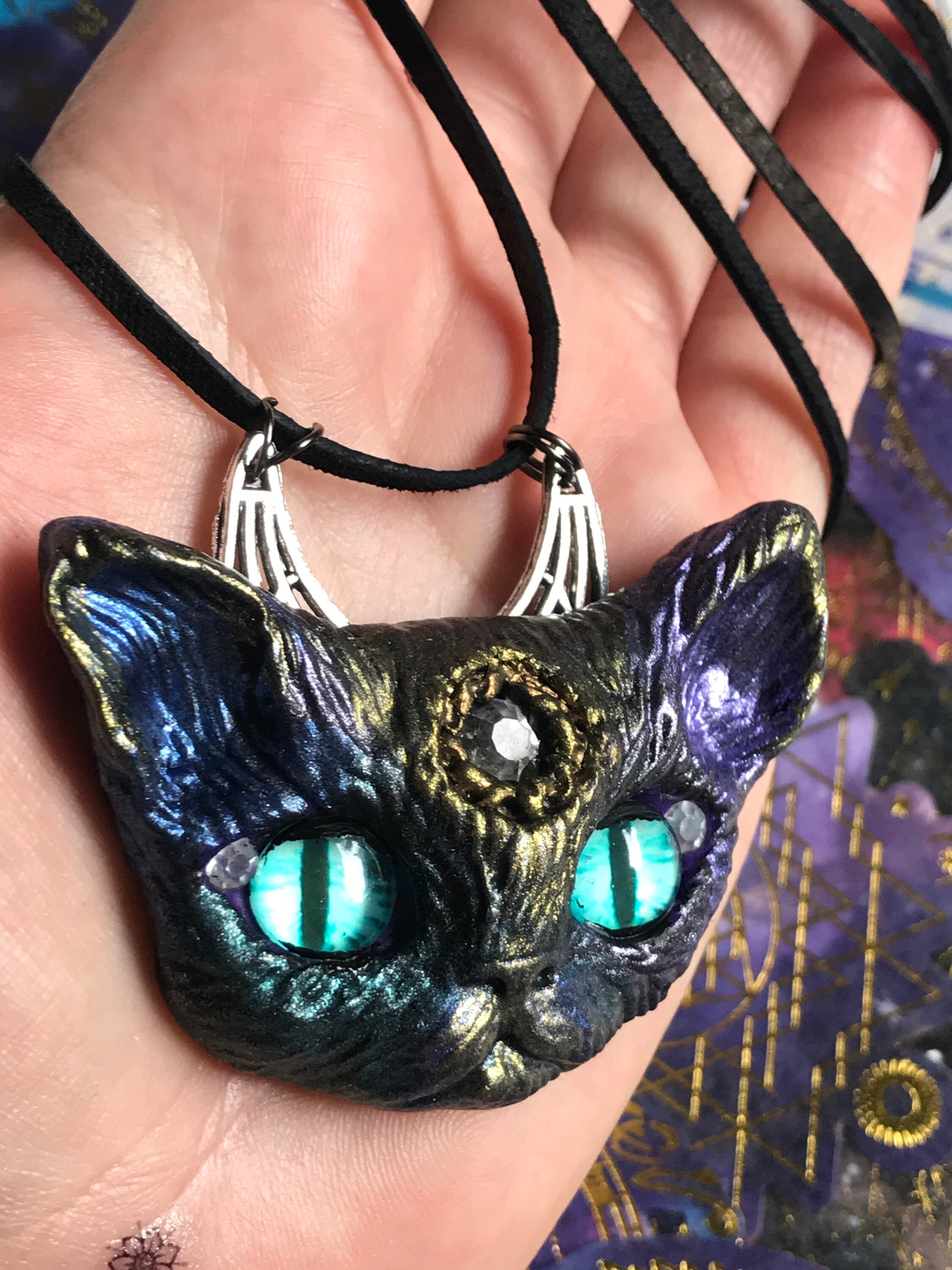 Lunar Cat Pendant / Moon Cat Necklace / Magic Moon Cat / Moon Etsy