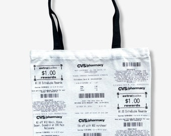 CVS Receipt Canvas Tote Bag, Reusable Grocery Bags, Funny Tote Bags for Shopping, Beach, College