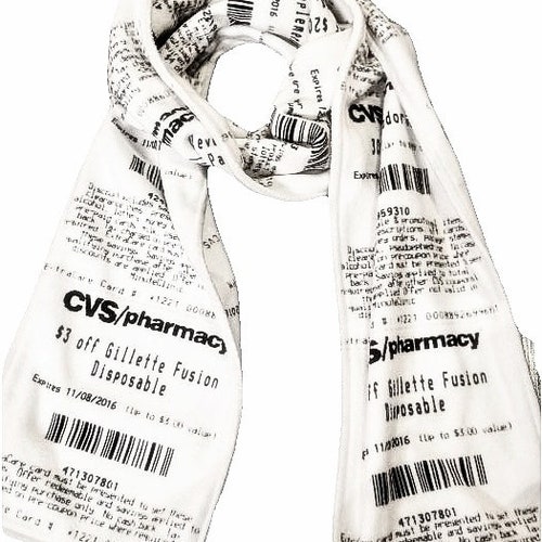 CVS Receipt Scarf, double-sided, soft fleece scarf for any season. Looks just like a real CVS receipt! Makes a great gift for him or her.