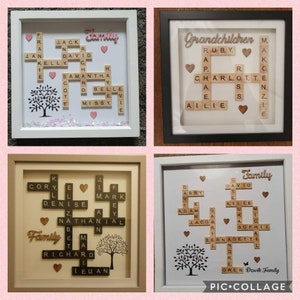 Personalised Family scrabble word art frame, scrabble frame, personalised scrabble frame, friends, grandchildren, new home wordart box frame