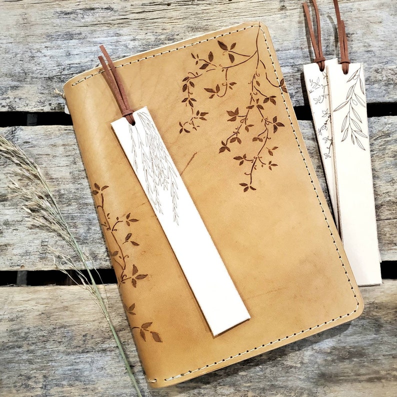 Leather Bookmark, Wildflower, Olive Branch, Willow Tree, Customize image 9