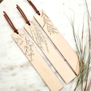 Leather Bookmark, Wildflower, Olive Branch, Willow Tree, Customize