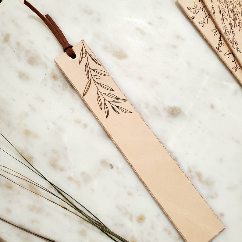 Leather Bookmark, Wildflower, Olive Branch, Willow Tree, Customize image 5