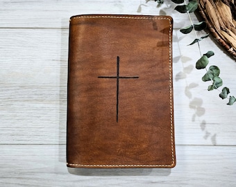 Personalized Leather Journal, Leather Journal With Rustic Cross Engraved, A5 Notebook Cover, Personalized Christian Journal, Prayer Journal