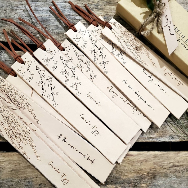 Leather Bookmark, Wildflower, Olive Branch, Willow Tree, Customize image 2