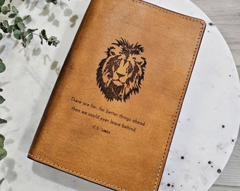 Personalized Leather Journal Notebook, CS Lewis Quote & Lion Journal, Custom Gift, Graduation Gift, Retirement Gift, For Him, Aslan