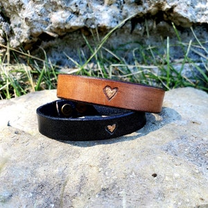 Handmade Leather Heart Cuff Bracelet: Inspirational Jewelry
