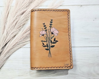 Leather Journal, Flower Artwork, Handmade Journal, Blank Journal, Gift, Mom, Friend, Bullet Journal, Engraved