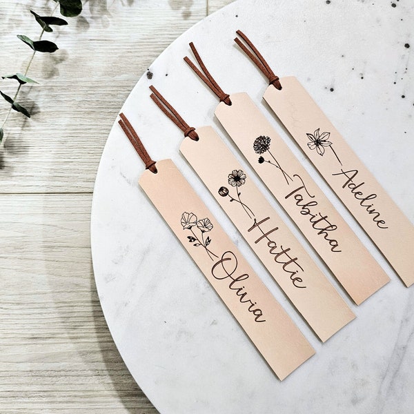 Personalized Bookmark with Birth Flower, Birth Flower Bookmark with Name, Leather Bookmark, Flower Bookmark, Personalized Gifts, For Women