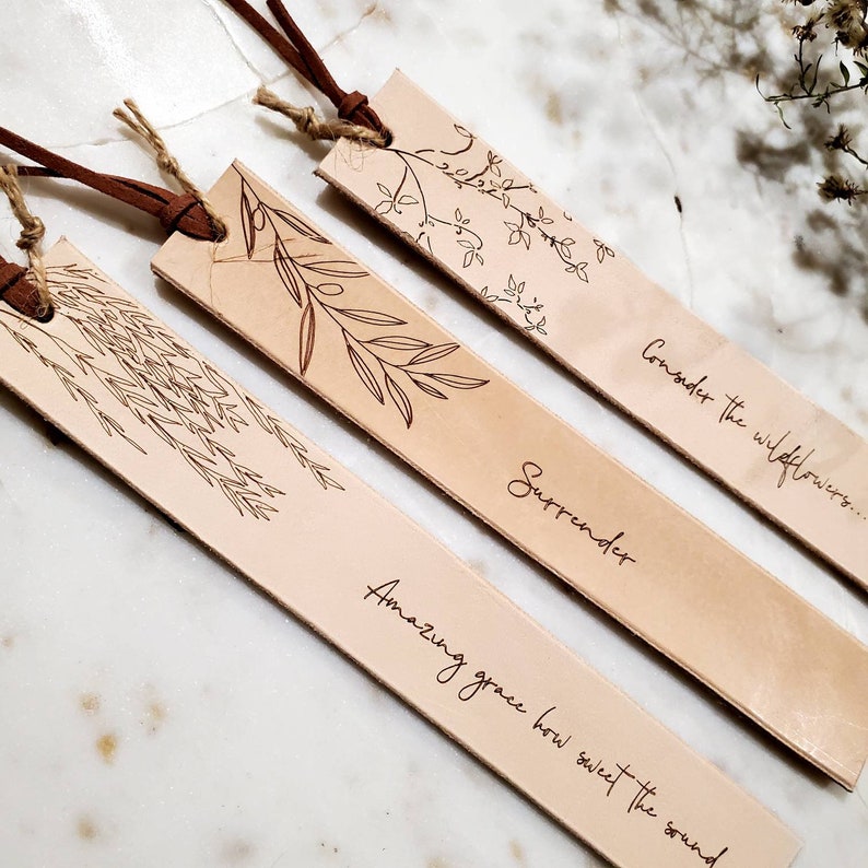 Leather Bookmark, Wildflower, Olive Branch, Willow Tree, Customize image 6