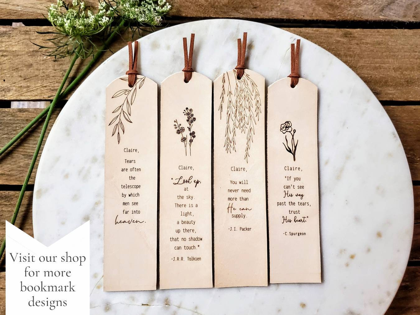 Leather Bookmark, Personalized Gift, 3 Years Anniversary, For Men, For Women, Wildflower, Olive Branch, Willow, Enjoy The Next Chapter, Gift