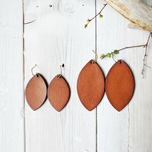 Cognac Leather Leaf Earrings: Rustic Brown Everyday Jewelry