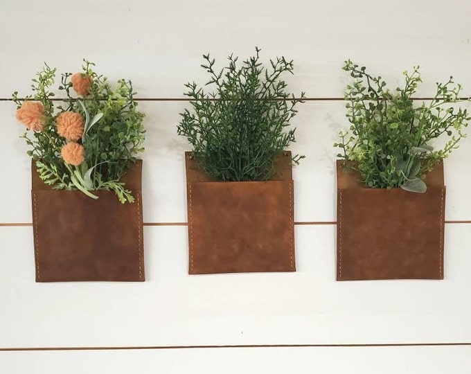 Leather and Greens Wall Decor, Leather Wall Hanging, Leather Home Decor