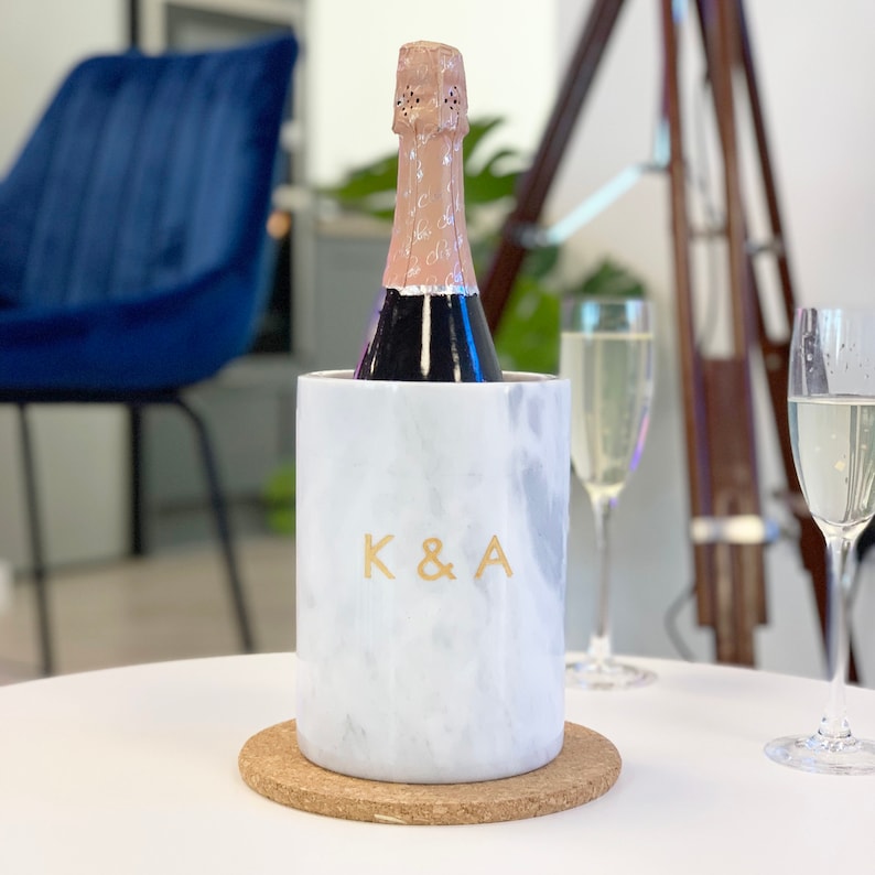 Personalised Engraved Marble Wine Cooler Black Grey Marble Etsy