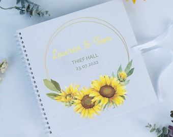 Personalised Sunflower Wedding Guest Book | Wedding Guest Book Floral Design | Wedding Table Décor | Guest Messages | Book for Wedding