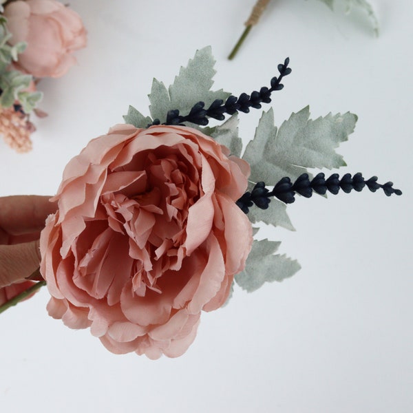 Large Peony Buttonhole Or Corsage | Artificial Wedding Buttonhole | Silk Flowers Wedding Boutonniere | Handmade Wedding Eternal Flowers
