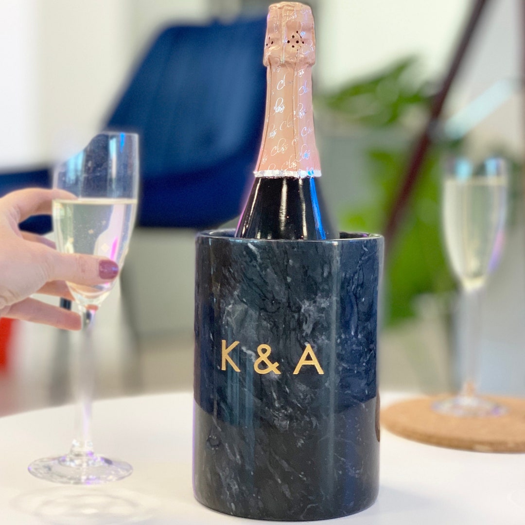Personalised Engraved Marble Wine Cooler Black Grey Marble Etsy