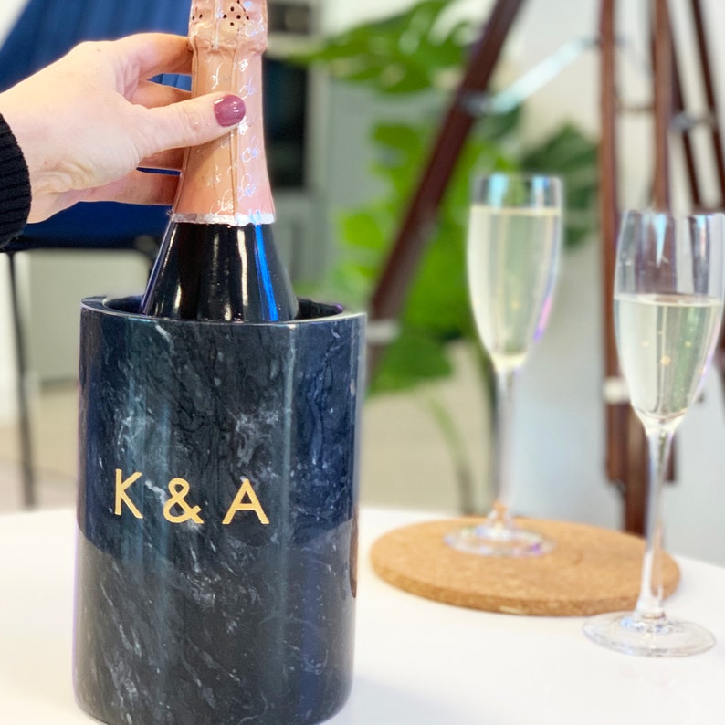 Personalised Engraved Marble Wine Cooler Black Grey Marble Etsy
