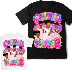 T-shirt met gepersonaliseerde verjaardagsfoto, T-shirt voor de tweede verjaardag van een meisje, bijpassende verjaardagsshirts voor het hele gezin, Gracie's Corner-shirt
