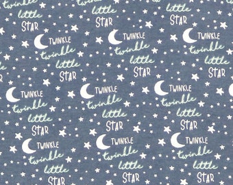 754 Flannel fabric night sky blue with white bears pink scarves on light blue clouds words Twinkle Little Star moon /& stars sold by the yard