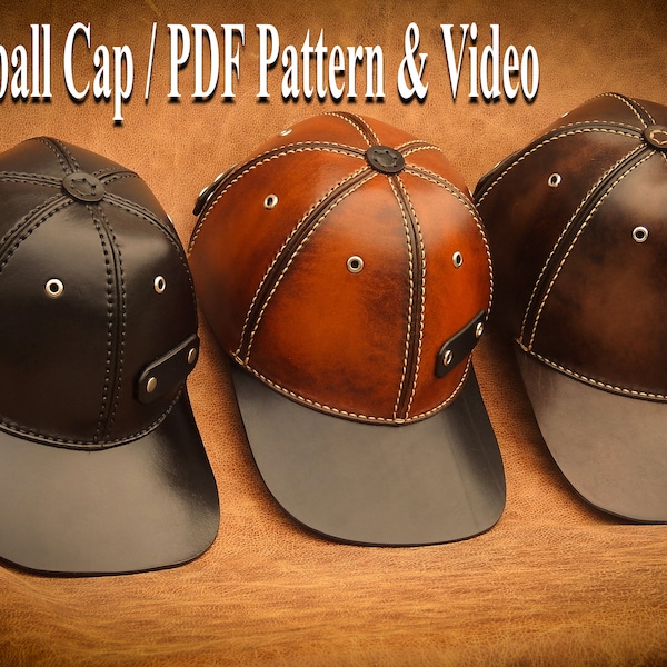 Gorra de béisbol de cuero Plantillas de patrones PDF (Versión clásica) Patrones Plantillas Video Tutorial Descarga digital