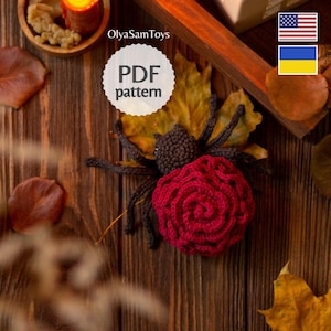Patrón de crochet de araña de Halloween, patrón de amigurumi de flor de rosa (ENG, UKR)