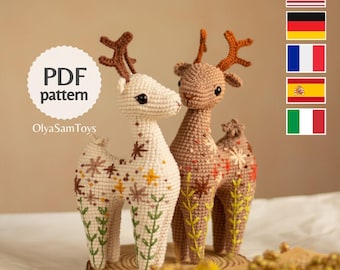 Flower Deer Crochet Amigurumi Pattern (En, De, Fr, Es, It)