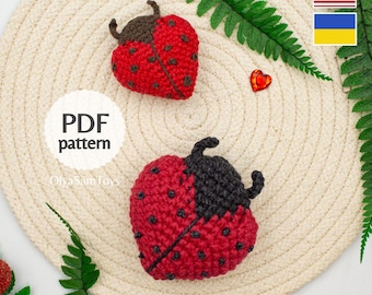 Crochet Ladybug Pattern, Heart Keychain Amigurumi Pattern (ENG, UKR)