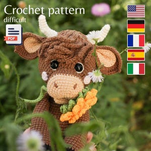 Haakpatroon Schotse hooglanders, boerderij gehaakte koe amigurumipatroon (Eng, Ger, Fr, It, Es)
