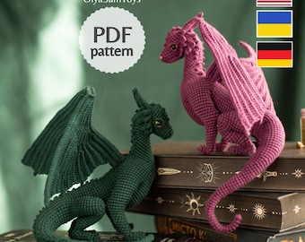Szydełkowy wzór smoka, amigurumi fantasy (En/Uk/De, TRUDNE)
