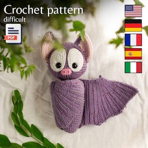 Halloween bat crochet pattern, crochet animal amigurumi (Eng, Ger, Fr, Es, It)
